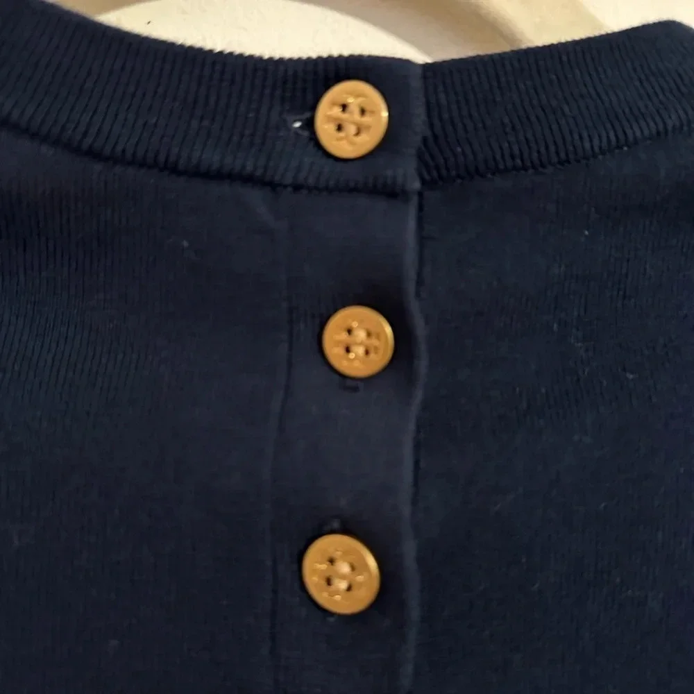 Tory Burch Silk print front patch navy light sweater